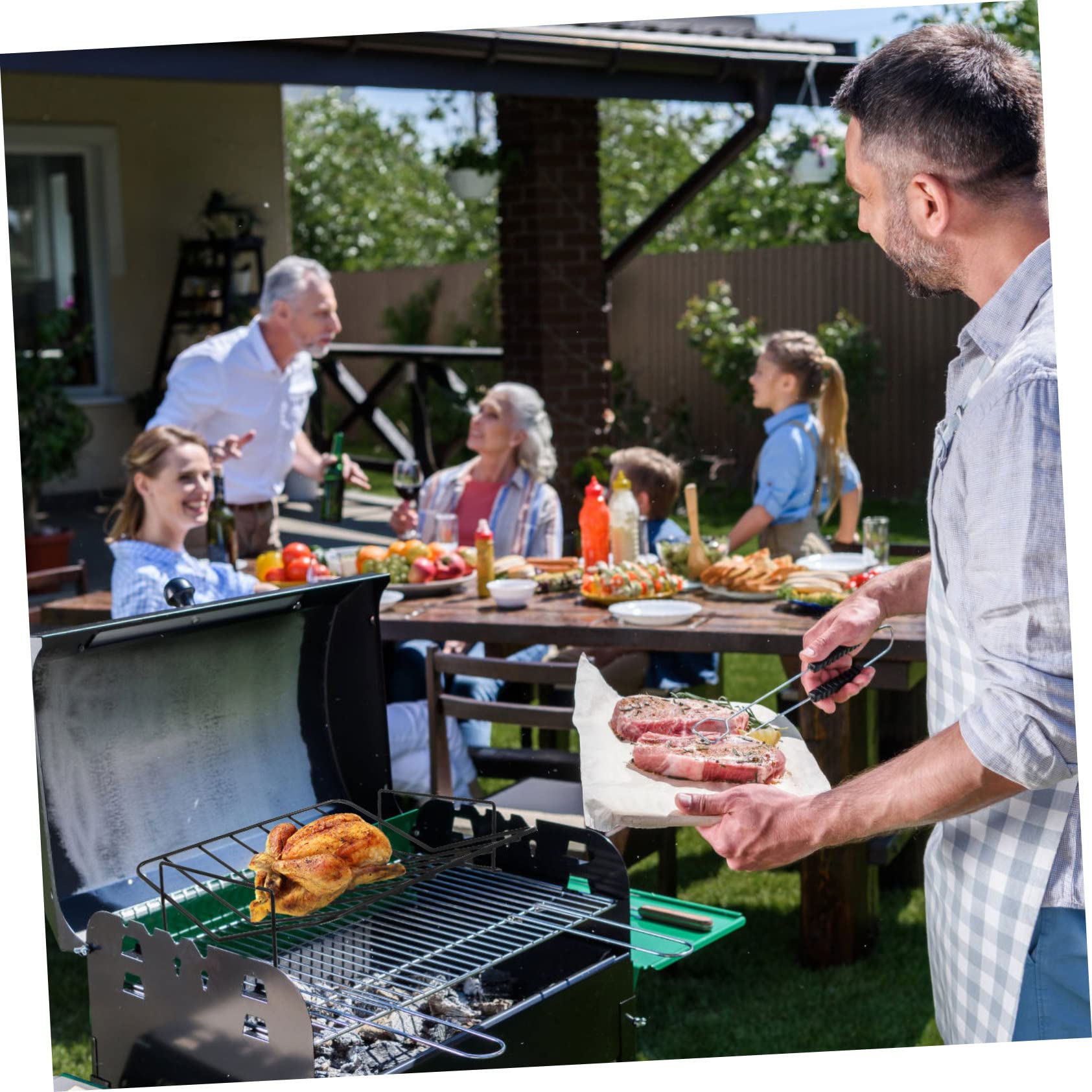 Graticola per Barbecue in Acciaio al Carbonio, Nera, Leggera e Portatile | Pratico Supporto per Grigliata All'aperto, Uso in Attività Barbecue, Formato Compatto, 1 Pezzo