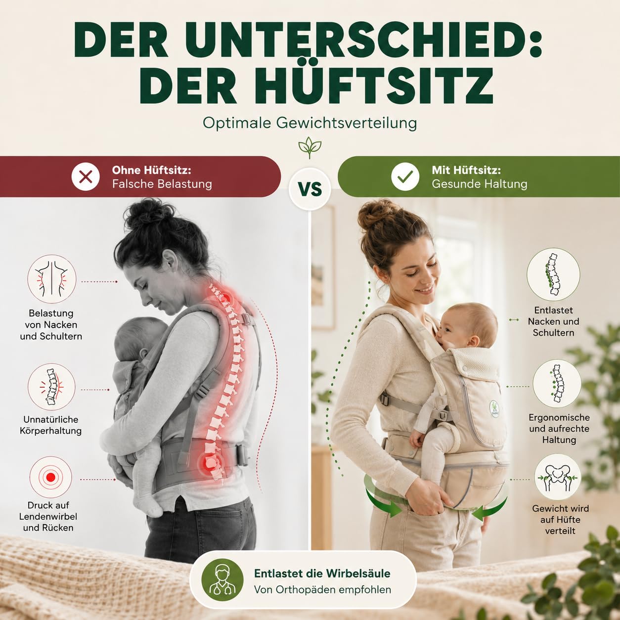 ÖKO Babytrage mit Hüftsitz 3 in 1 aus recycelten Materialien Bauchtrage, Hüfttrage & Rückentrage - atmungsaktiv mit Kapuze, Stauraum, Flaschenhalter für 6-36 Monate bis 3-29 kg