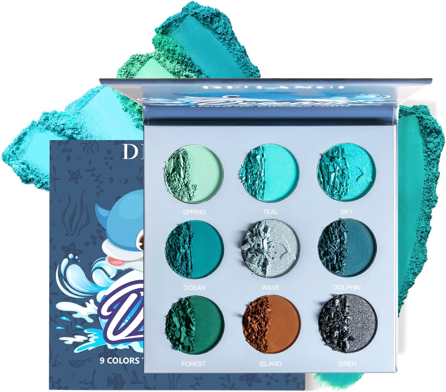 DL Blue Teal Eyeshadow Palette,Blue Green Teal Tone Eyeshadow Pallets,DE’LANCI Pro 9 Shades Matte Shimmer High Pigmented Waterproof Long Lasting Eye Shadow Cool Toned Makeup Palettes for Christmas