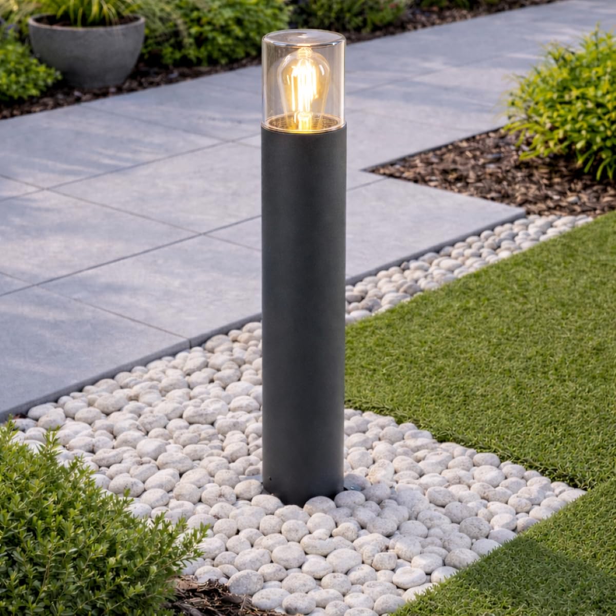 CGC Lighting Cgc Dark Grey Anthracite Outdoor 0.5M Post Bollard Light Smoked Diffuser Modern Garden Patio Outside Driveway Path Terrace E27 from B&Q
