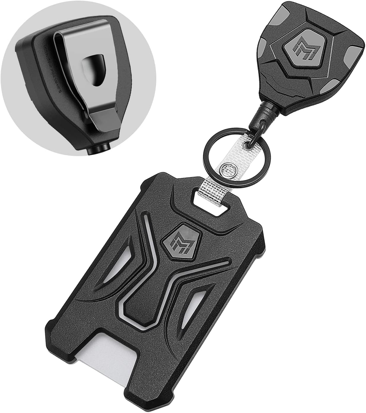 MNGARISTA 1 Pack Heavy Duty Badge Holder, Vertical ID Card Holder for Credit Cards, Clear ID Window, All PC Polycarbonate Plastic Housing, 5 Cards Capacity, Built-in Elastic Clip, Black