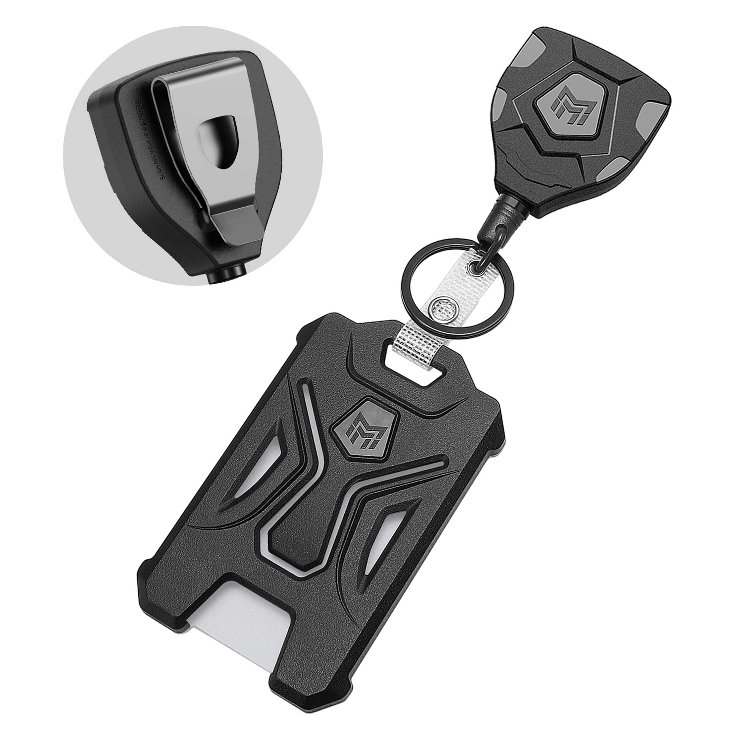 MNGARISTA 2 Pack Heavy Duty Badge Holder, Vertical ID Card Holder for Credit Cards, Clear ID Window, All PC Polycarbonate Plastic Housing, 5 Cards Capacity, Built-in Elastic Clip, Black