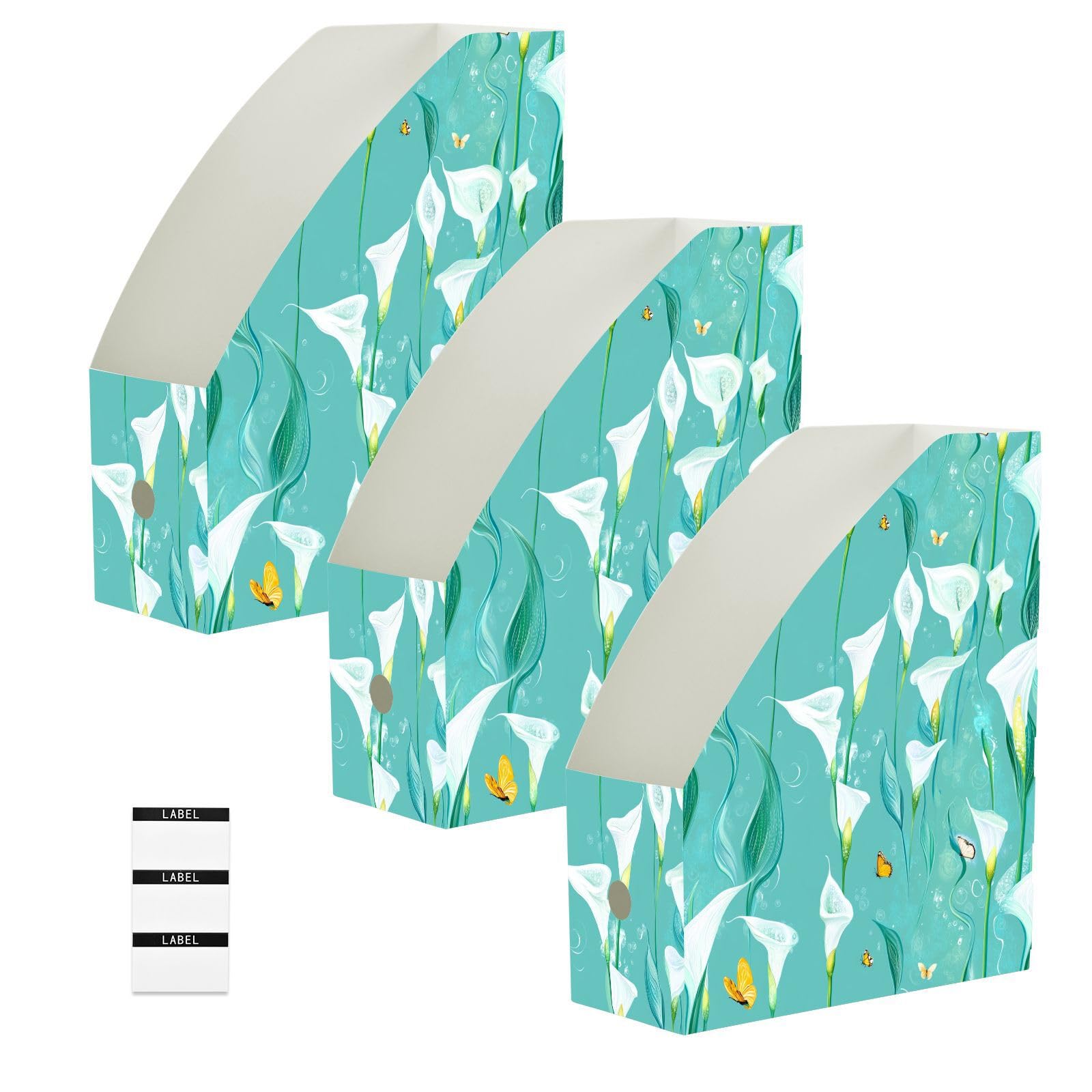 Organiseurs de bureau chic motif fleurs turquoise lot de 3 classeurs pliables haut de gamme