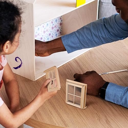 Miniatura 9 de Toyvian 2 piezas de casas de muñecas de madera con marco de ventana en miniatura 1 12 muebles de casa de muñecas, mini ventana de madera para