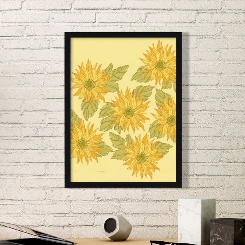 Peinture de tournesol cadre en bois noir pour décoration salon