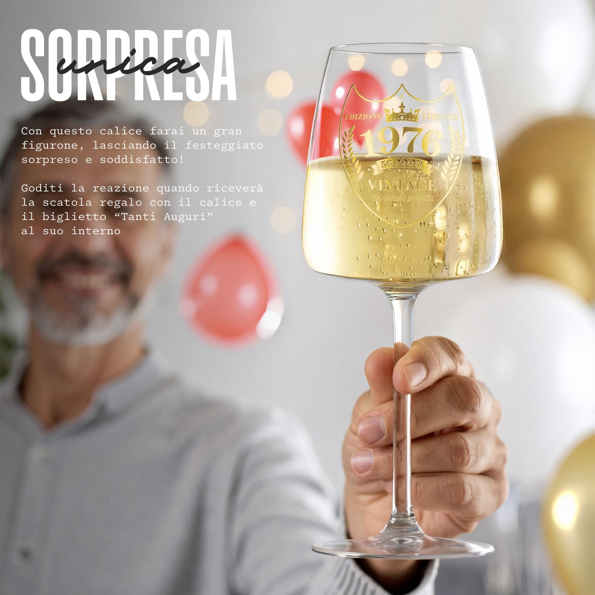 TUNDRA - Calice Personalizzato per Regalo 50 Anni Compleanno Uomo | 1976 | Calice in CRISTALLINO da 450 ML con stampa EFFETTO ORO di Altissima Qualità - Idee Regalo Uomo Compleanno Originali (50 Anni)