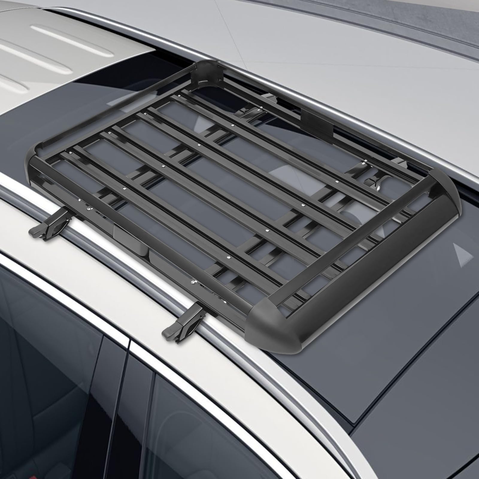Universal Auto Dachständer,Gepäck Laderträger,Schwarzer Aluminium Dachträger 127x97 cm für SUV, hohe Traglast 68 kg,Für SUV Modelle mit eingebauten Gepäckträgern