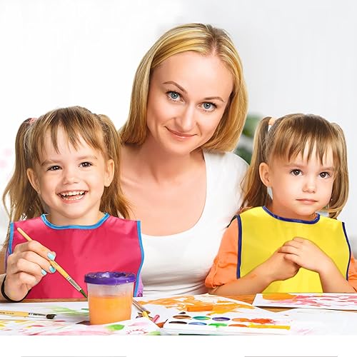 Miniatura 5 de Tatuo 24 piezas resistentes al agua para niños, delantales de tela para artistas infantiles, delantales de tela de tamaño mediano, delantales para