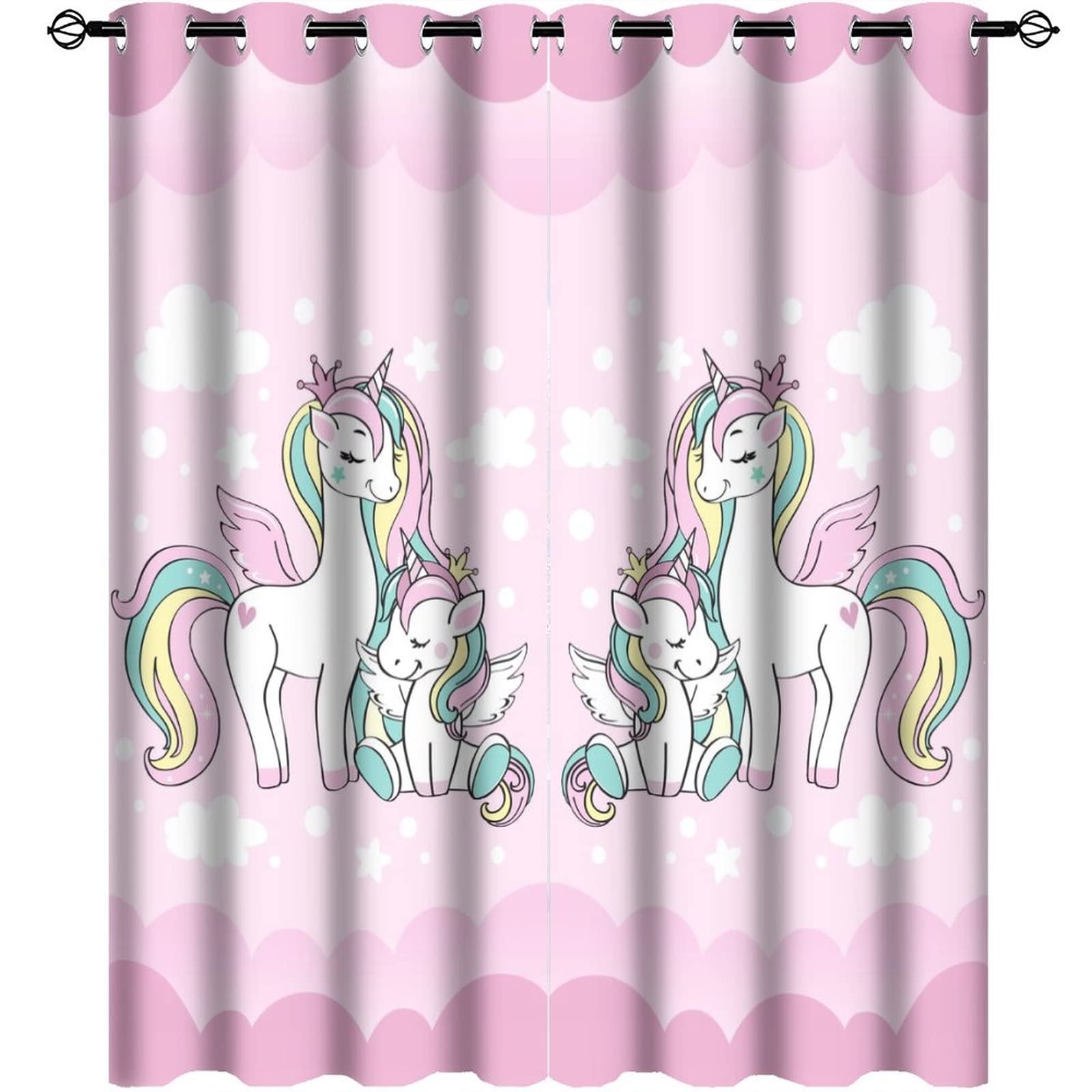 Kazynee Kids Cute Unicorn Blackout Curtains - Cartoon Girls Room Decor Unicorn Pink Grommet Window Drapes Set Energy Saving Thermal Insulated Drapes for Living Room Nursery,2 Panels 45L x 21W