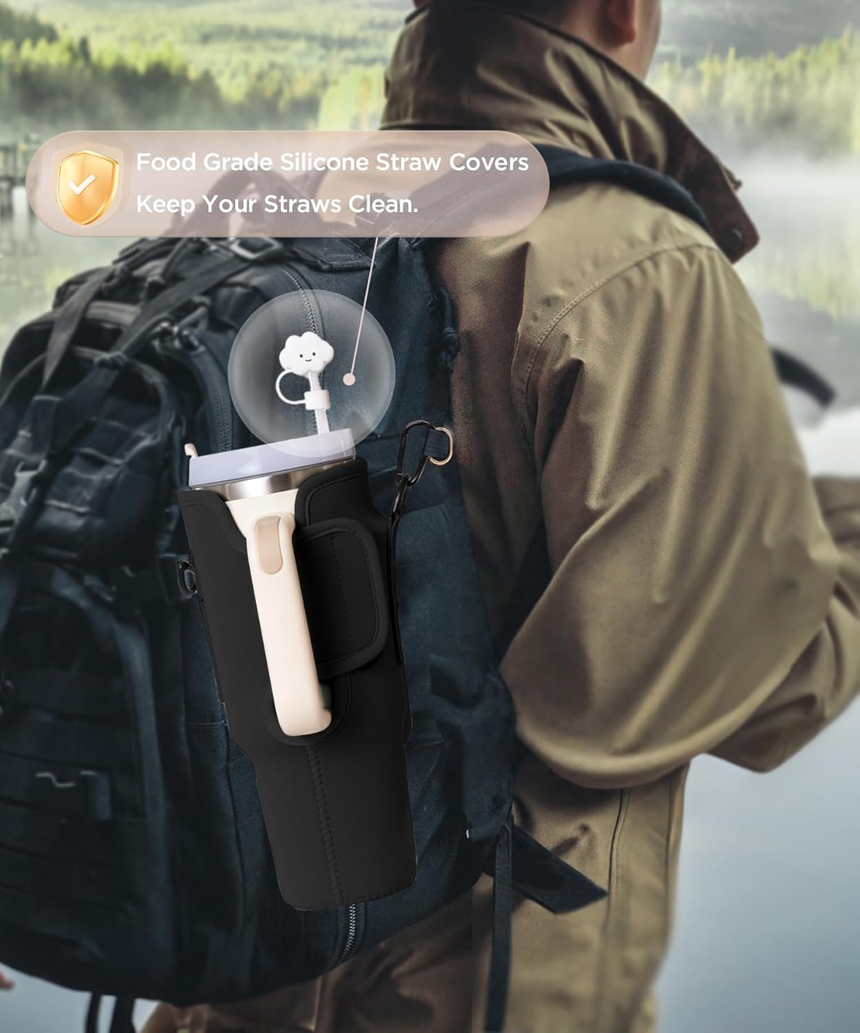 dabria Water Bottle Carrier Bag with Phone Pocket for Stanley 40/30 oz Tumbler Neoprene Water Bottle Holder Pouch with Adjustable Strap Bollus with Straw Cover for Stanley Cup Accessories