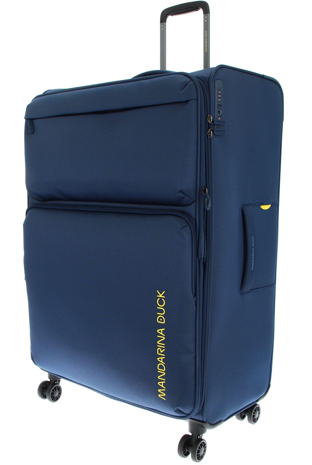 Mandarina Duck Zephyr Trolley XL EXP, Dress Blue, Trolley XL espandibile in Tessuto morbido ad effetto 3D