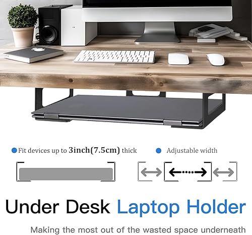 Miniatura 2 de Under Desk Laptop Mount, Laptop Under Desk Mount 3 inches Tall Effective Space with Silicone Pad, Aluminum Under Desk Laptop Holder Rack for Laptop
