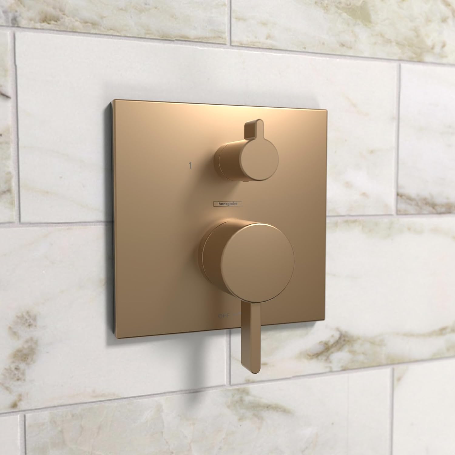 hansgrohe Ecostat Modern Pressure Balance Shower Valve Trim with Diverter in Brushed Bronze, 15862141