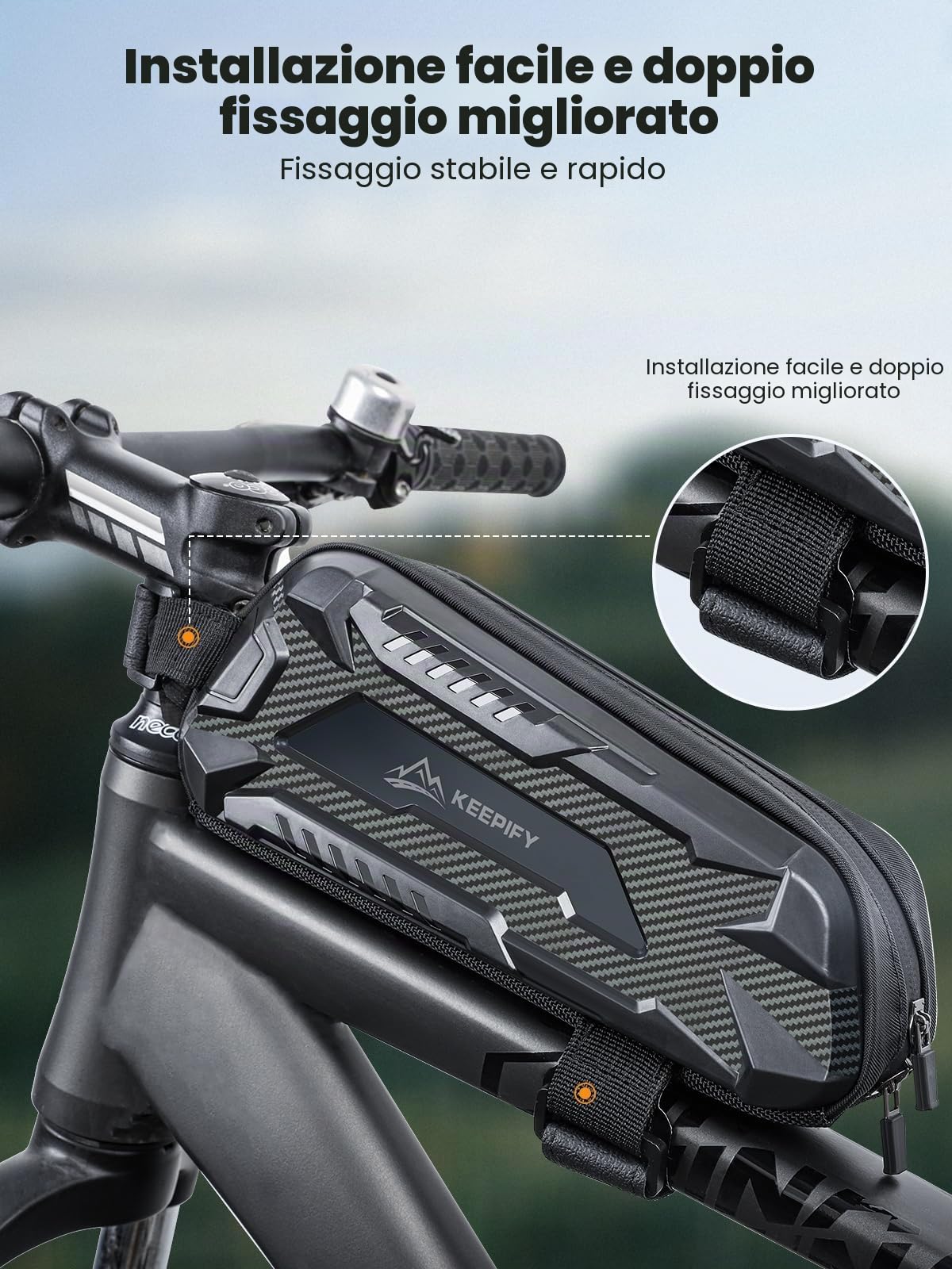 Borsa Telaio Bici Super Support, Bici Borsa Tubo Anteriore Leggera & Impermeabile, Borsa da Telaio Bici con Cerniera Autobloccante per Bici da Strada & MTB - Nero