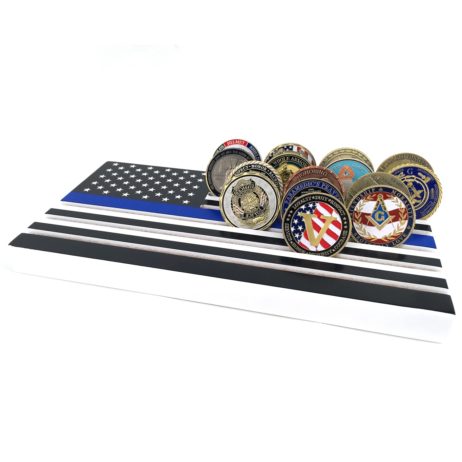 Glamtune 6 Row Coin Holder American Flag Display Stand Thin Blue Line Military Challenge Coin Case