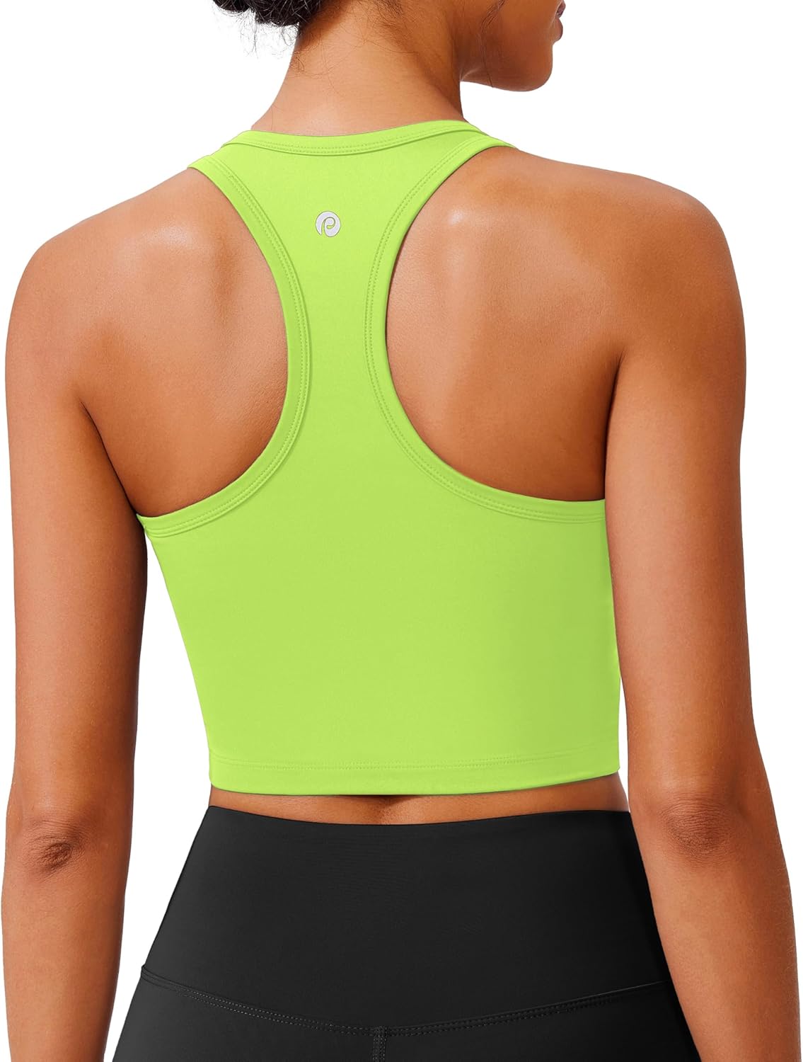 PINSPARK Racerback Crop Tank Tops for Women Longline Padded Sports Bra Scoop Neck Workout Yoga Top