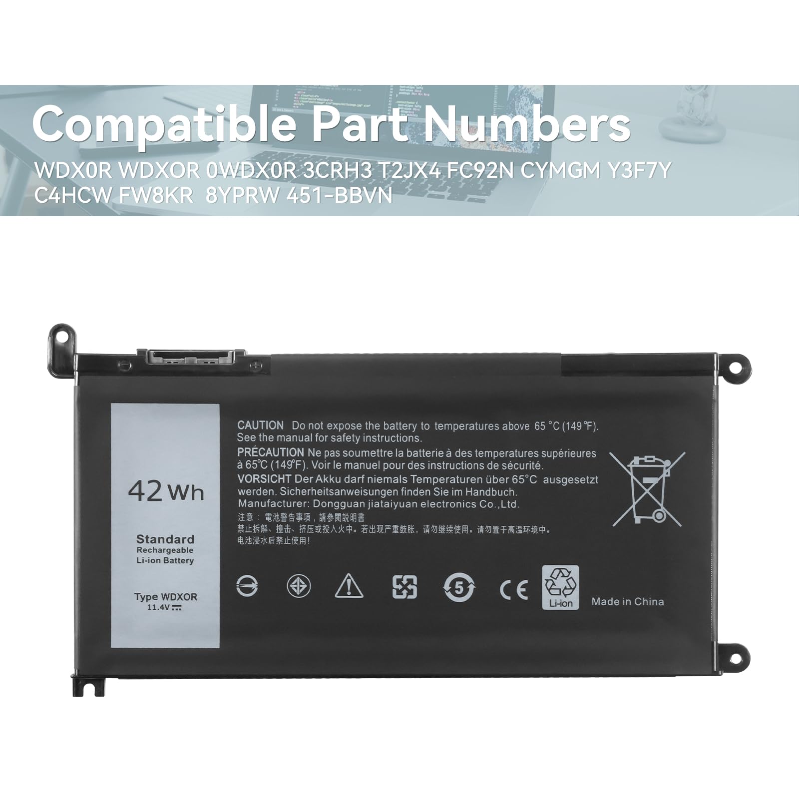Batteria Per Dell Latitude 3340 E3340, 11.1V 5200 MAh, 6 Celle, Nuova