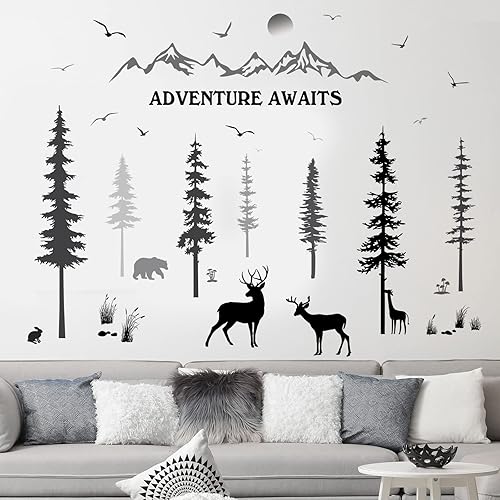 Miniatura 4 de 3 hojas de calcomanías de pared de ciervos del bosque, ciervos del bosque, calcomanías de pared de osos pinos, calcomanías para el hogar, cita