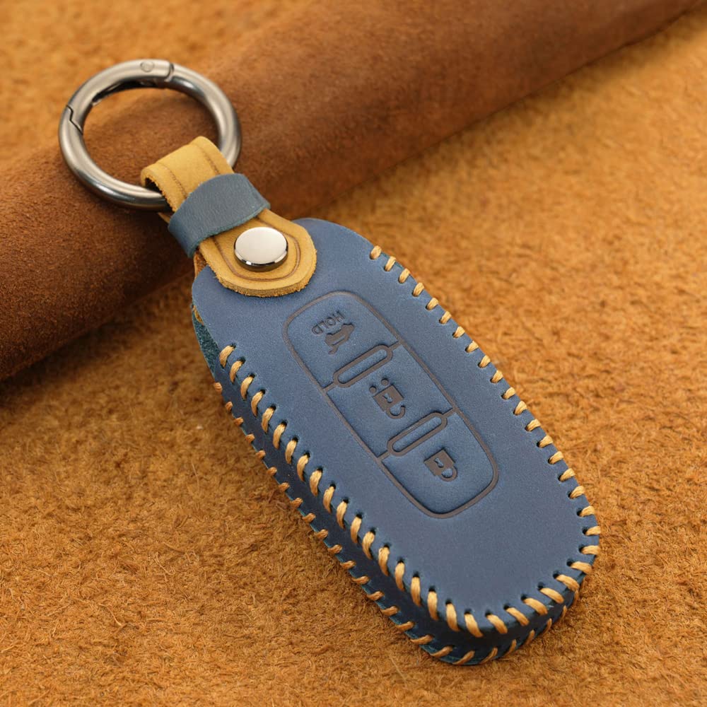 KUNIO Etui na klucze pasuje do Nissan Altima Teana Qashqai J12 Ariya B6 B9 X-Trail T33 Pathfinder Rogue 2022/2023, etui na kluczyki samochodowe, skórzane, etui na klucze, 3 przyciski, niebieskie