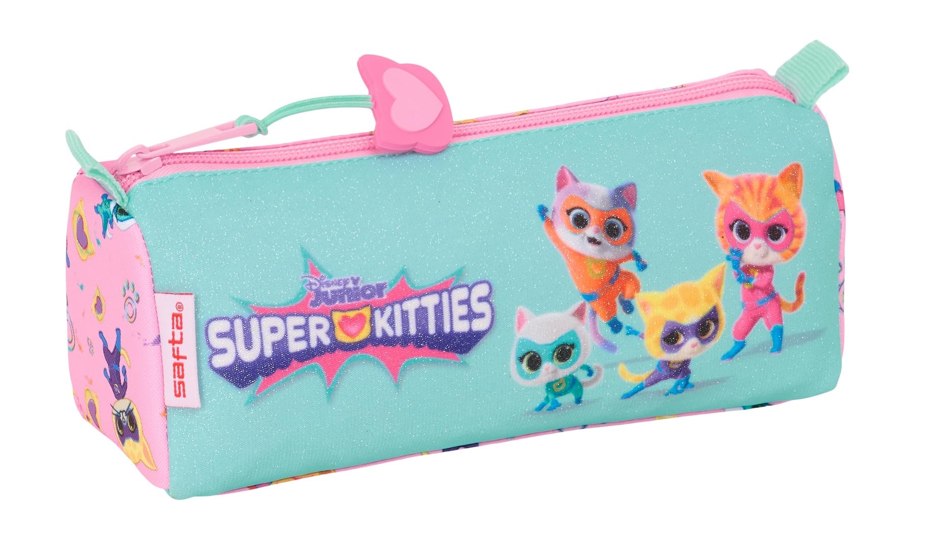 Safta SUPERKITTIES – Pencil Case with Zip and Compartment, Children's Pencil Case, Ideal for School Children, Comfortable and Versatile, Quality and Resistance, 21 x 7 x 8 cm, Light Pink/Pastel