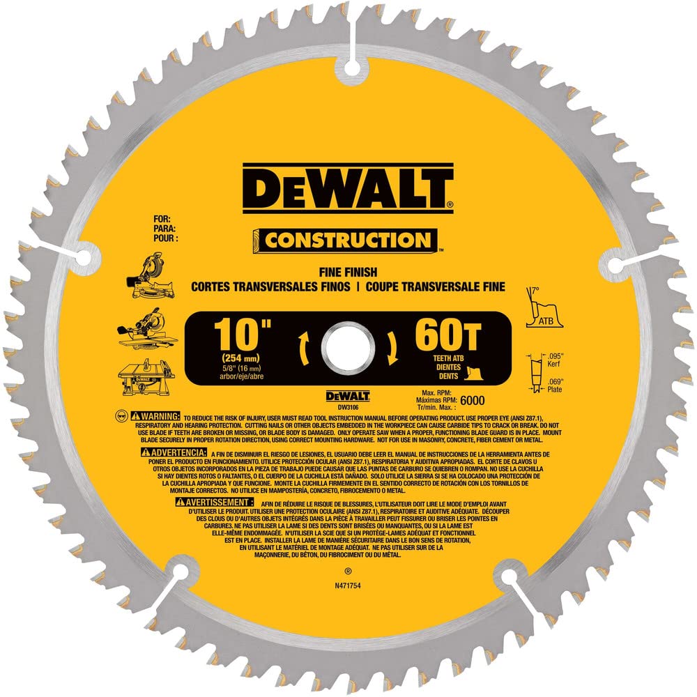 Lame scie circulaire DeWALT outillage de découpe bois 10 pouces 60 dents