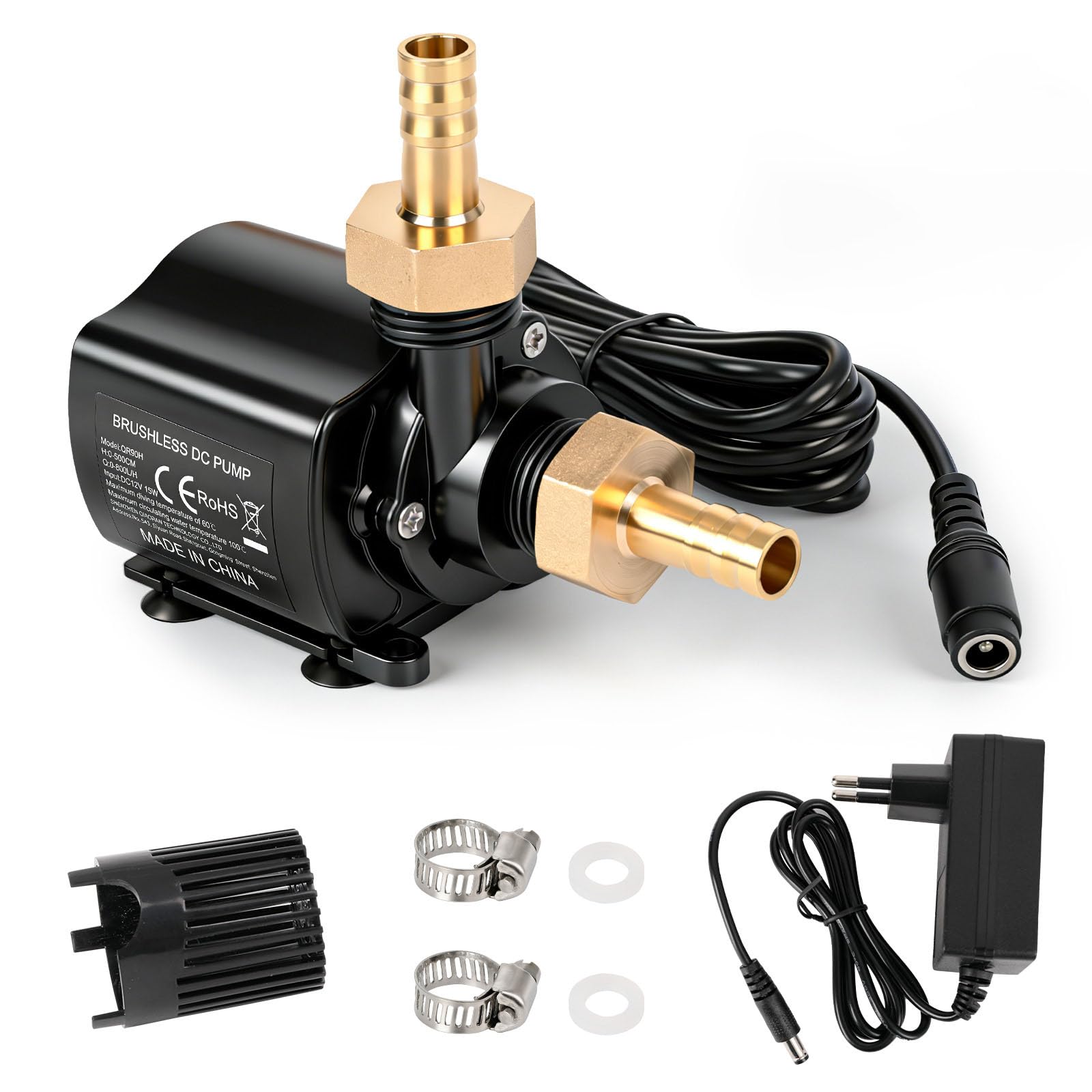 Pompa Acqua 12V 800L/H, Sommergibile Ultra-Silenzioso Pompa per Acquario Fontane Acqua, Della Velocità a 5 Marce, Altezza di Mandata 5m, Sistemi di Circolazione per Acquario Fontana Laghetto