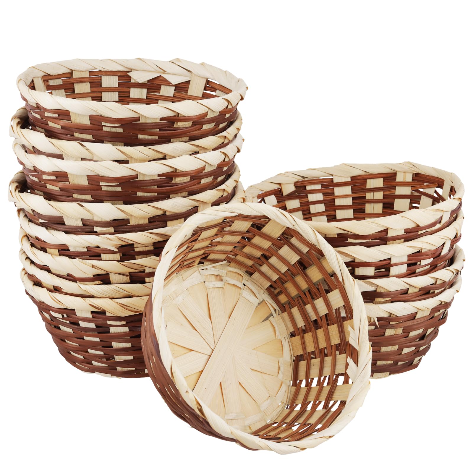 PINGEUI Confezione da 15 cesti regalo rotondi in bambù, piccoli cestini in bambù da 18 cm, cestini per panini intrecciati, per tavolo, ristorante, vetrina, decorazione per la casa