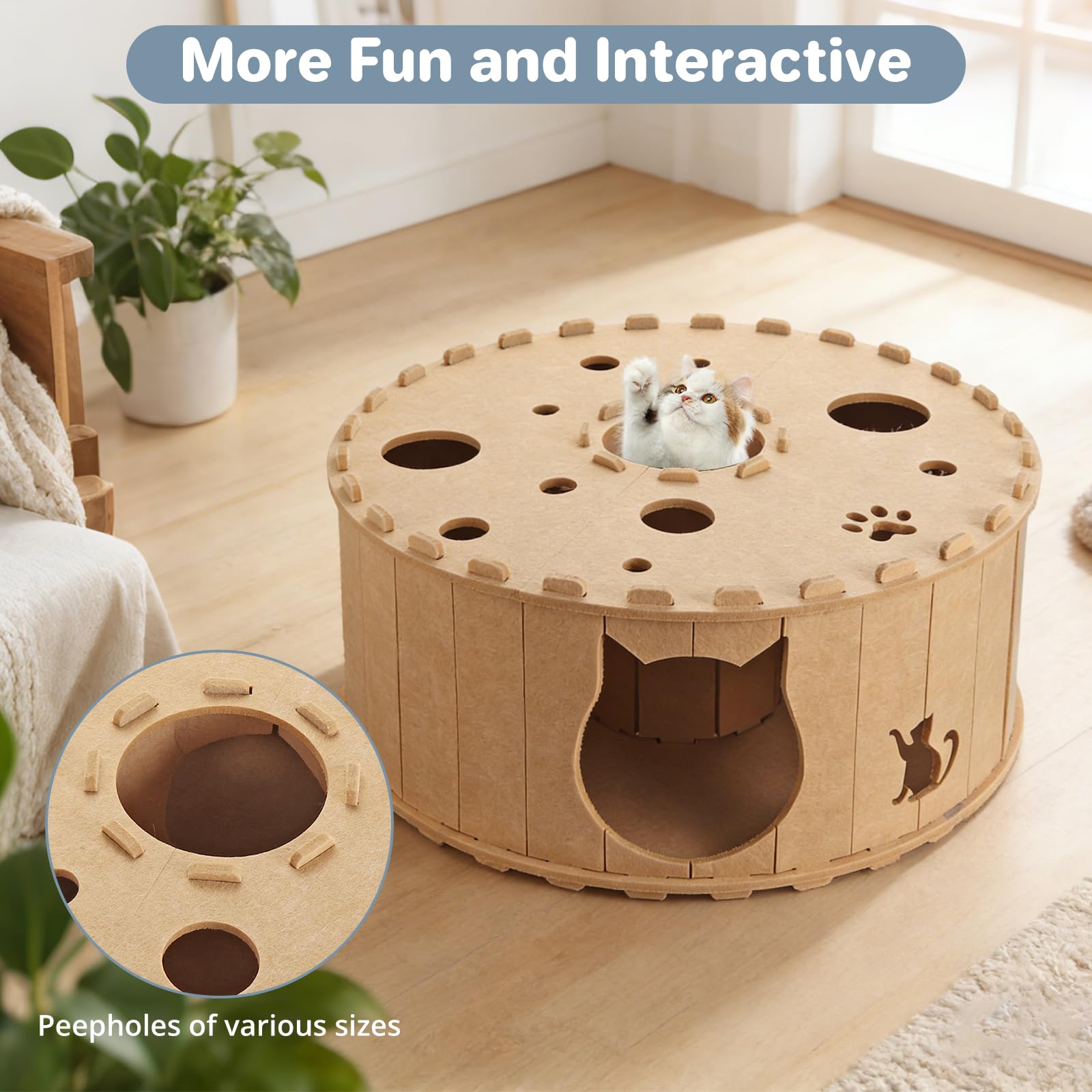 Túnel para Gatos, Cueva para Gatos de Interior, Juguete de Fieltro Suave para Gatos con Agujero Interactivo, túnel de Fieltro para hogares de Varios Gatos, Marrón Claro