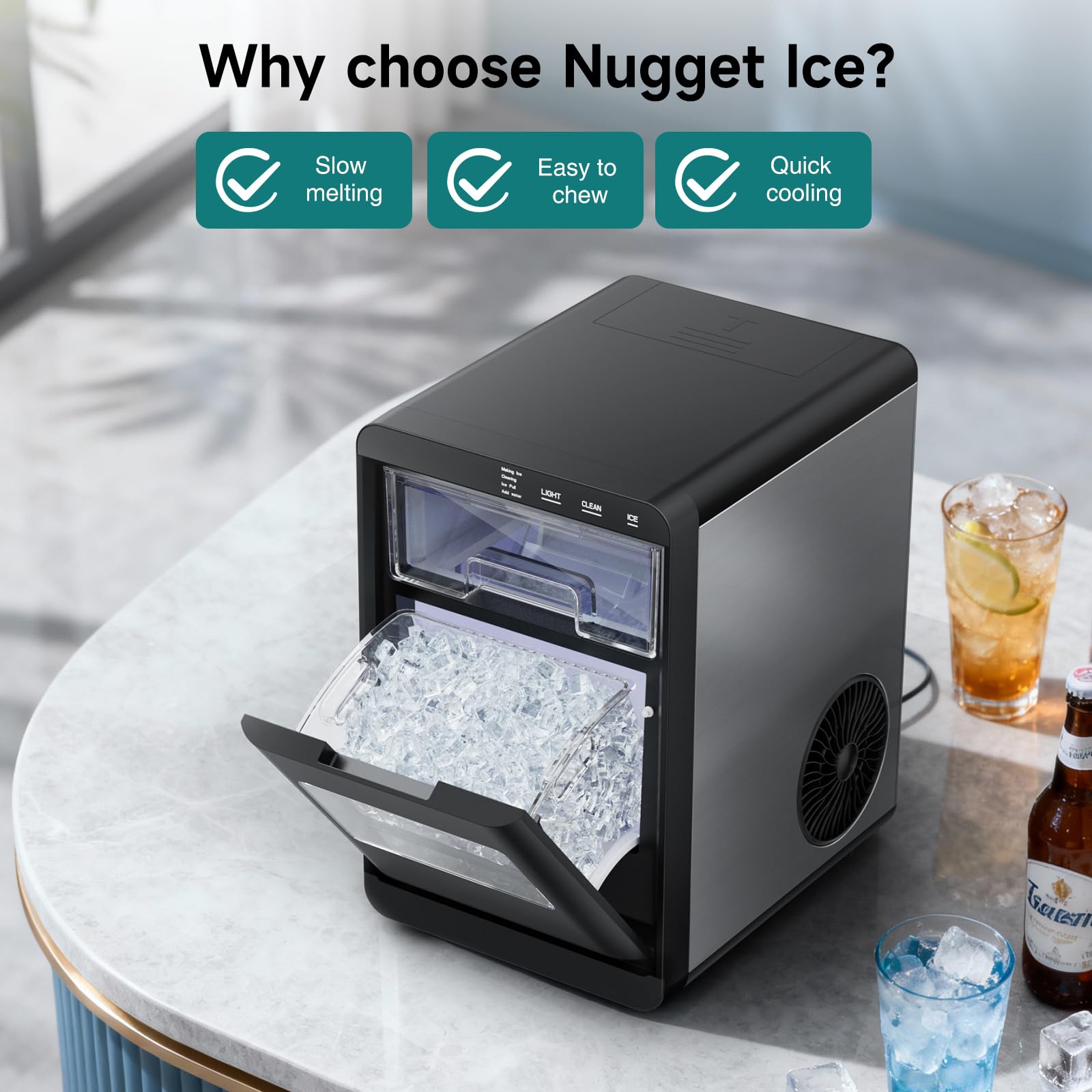 Etl Approval Nugget Ice Maker Countertop, 45lbs/24h Pebble Ice Maker With Water Tank, Soft Chewable Pellet Ice Machine With Self-Cleaning For Kitchens/Home/Office on Fridge.com - View 5