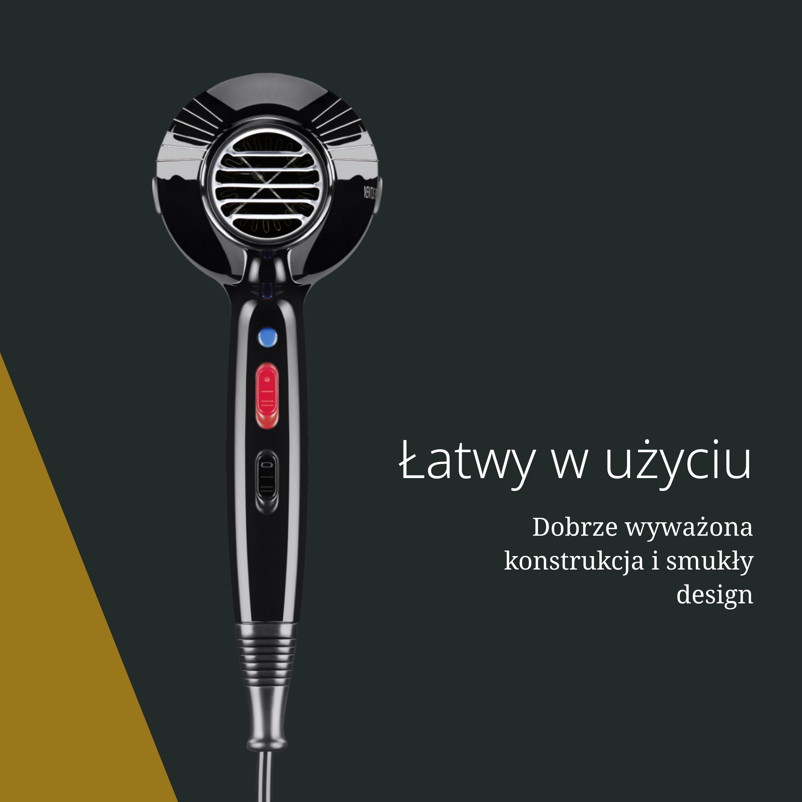 Moser Ventus Pro Kompaktowa Profesjonalna Suszarka, 2200 W | Kompaktowa Suszarka 2200 W z Silnikiem AC, Technologia Turmalinowa, 2 Prędkości i 2 Nasadki Obrotowe