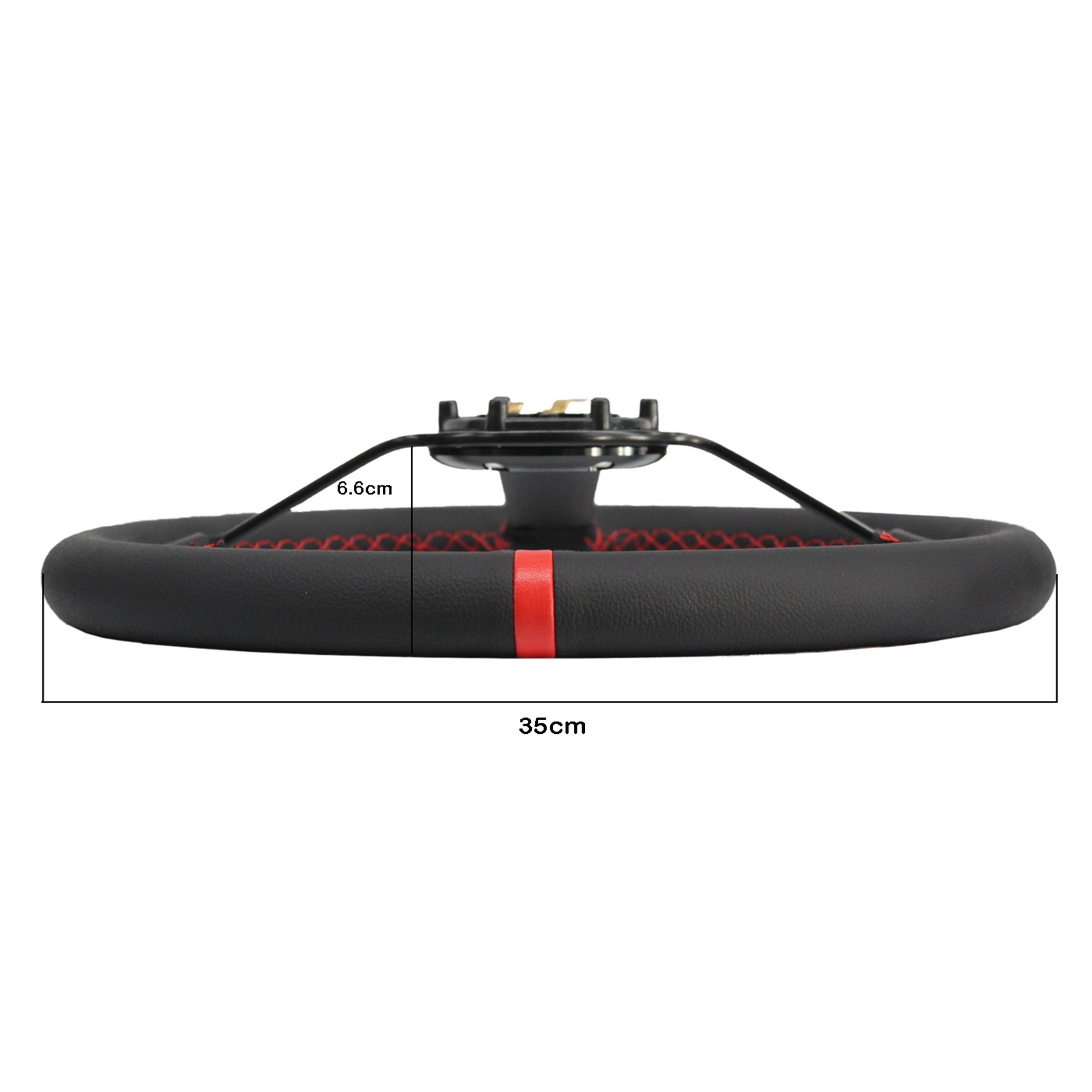 MODAUTO Volante Deportivo Universal, Semidesplazado, de Piel Sintética, Diámetro 350mm, Modelo G020, Color Negro y Costura Roja