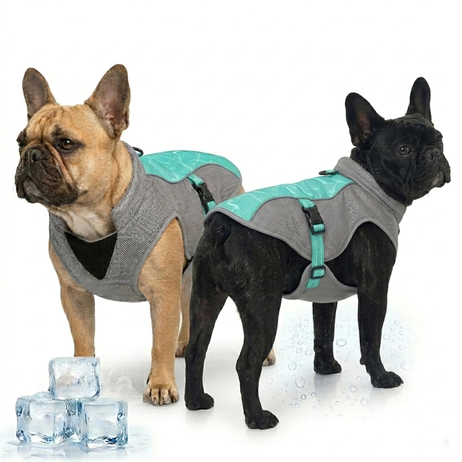 Dog Cooling Vest, Evaporative Cooler Jacket for French Bulldogs & Pug, Breathable Mesh Pet Summer Coat with Reflective Strips, Adjustable Sun Protection Ice Vest for Small Medium Dogs - Green