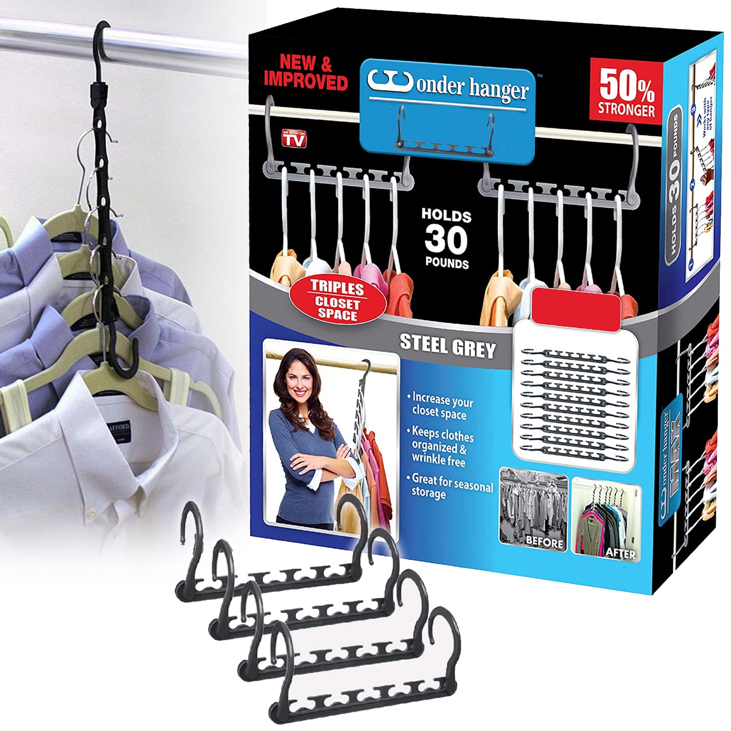 Urbnliving Black 20 24 Pcs Space Saving Saver Magic Clothes Hangers Organiser Hook (24)