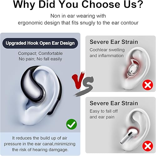 Miniatura 5 de Auriculares inalámbricos, auriculares de oreja abierta, auriculares de conducción ósea, auriculares impermeables con graves profundos para fitness y