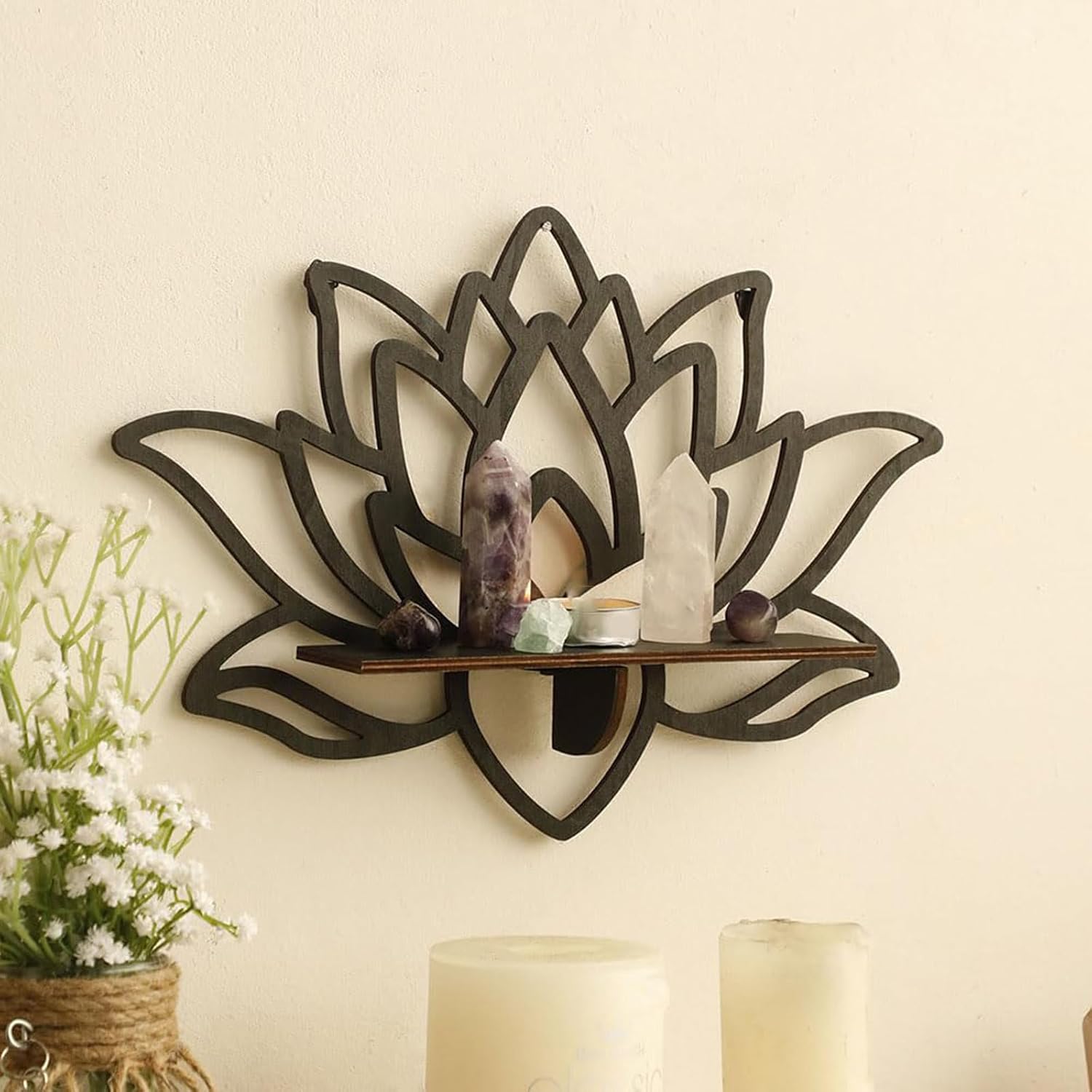 Wooden Corner Shelf with Floral Cutout Pattern for Small Space Organization and Display Home Decoration Storage Shelf