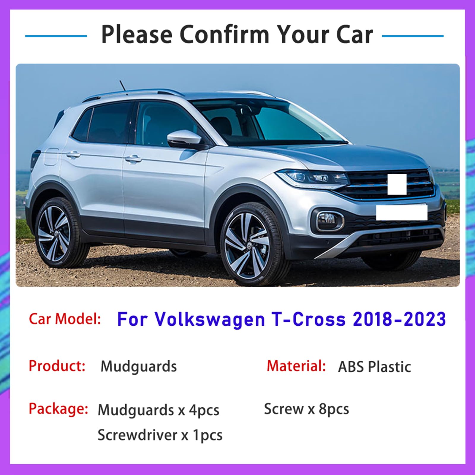 Spatlappenset Van 4 Voor VW T-Cross 2018-2024 2025, Spatlappen Voor- En