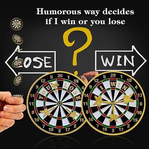 Miniatura 6 de Regalos divertidos con texto en inglés "I Win You Lose Coin Good Luck Decision", regalos para mujeres y hombres, moneda novedosa, patrón de dardos