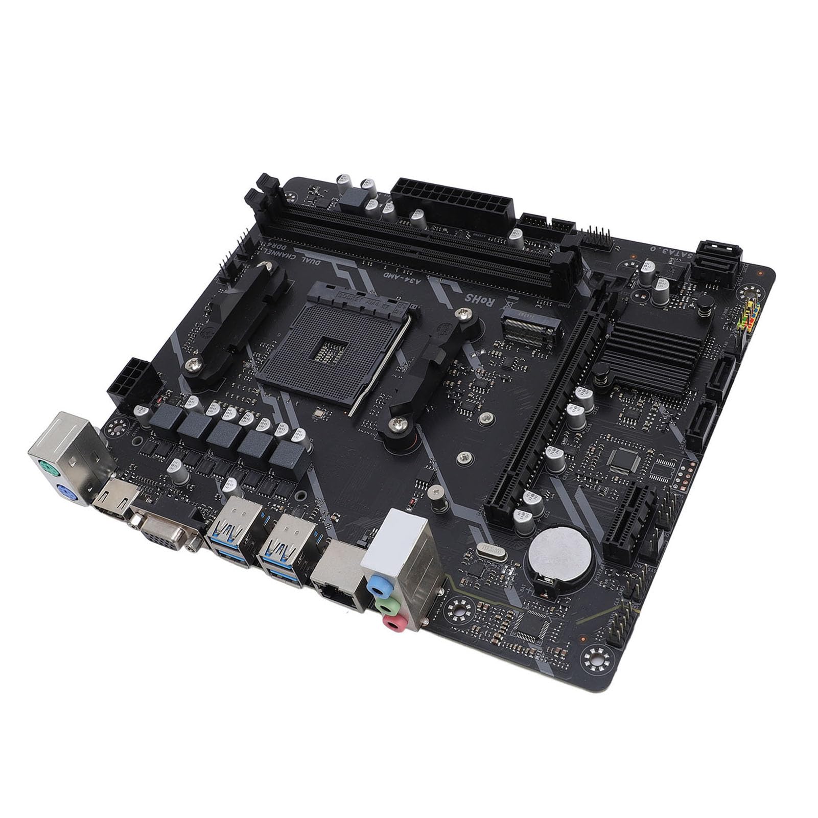 Jiawu Scheda Madre B450, Supporta CPU di Prima Quinta Generazione Scheda Madre con Socket AM4 DDR4 da 64 GB a 2 e 5 Fasi, DDR4 con Slot M.2 NVME Gigabit Ethernet, per PC Desktop da Gioco