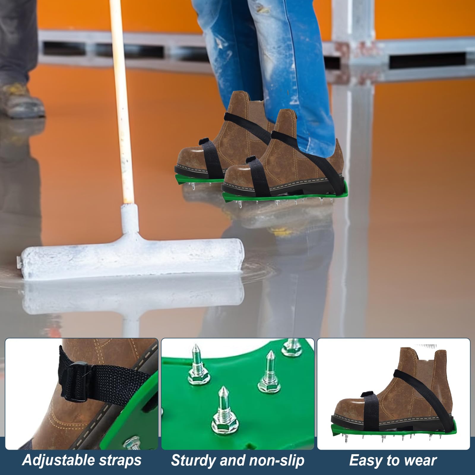 Bodenbeschichtung Set, Ausgleichsmasse Boden Werkzeug Set, mit Stachelwalze 50cm, Farbroller, Edelstahl Spachtel 56cm, Nagelschuhe, Abnehmbarem 1,6 m Verlängerungsgriff