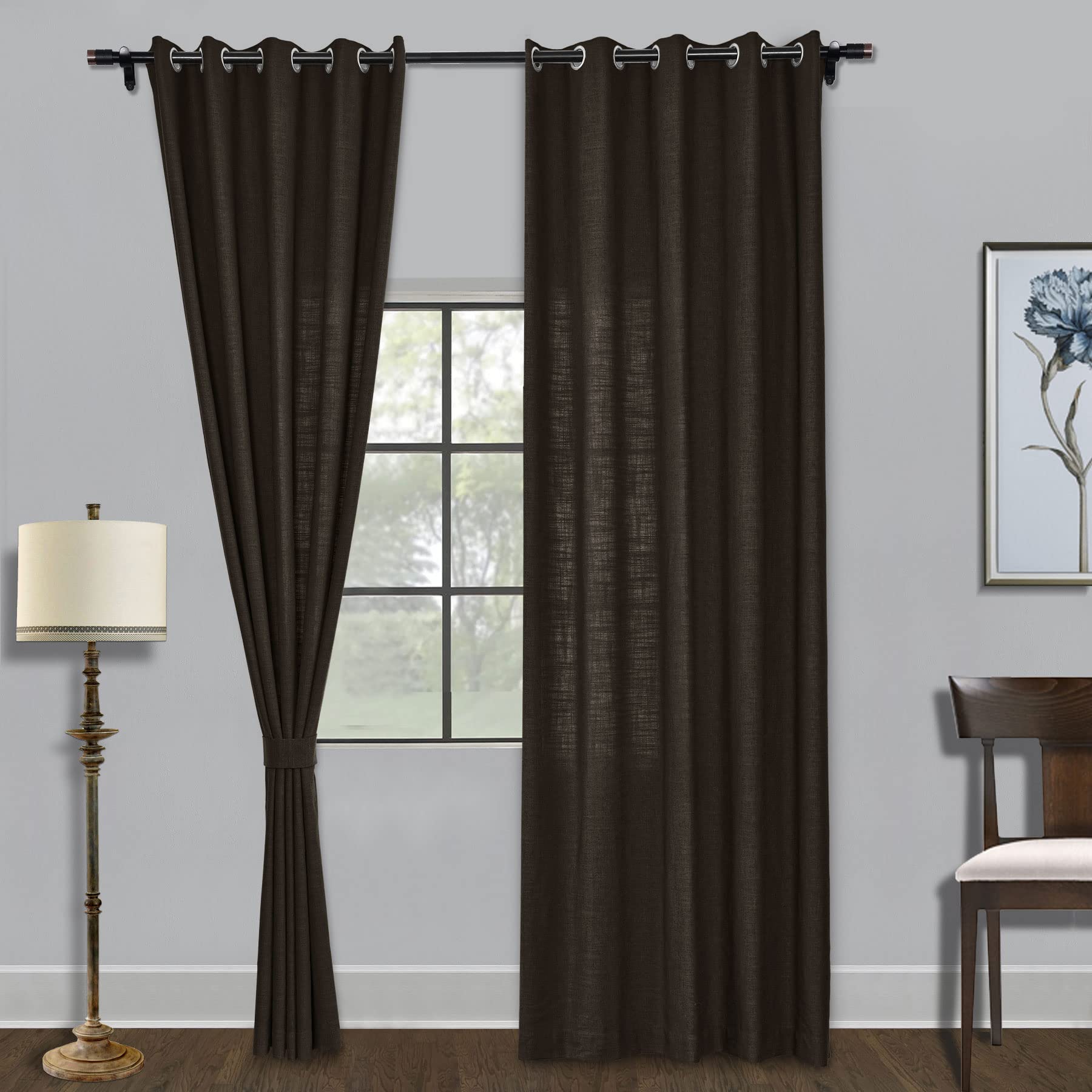 Fcosie Faux Linen Room Darkening Curtains 50"W x 108"L Grommet Noise Reducing Curtains for Window, Extra Long Curtains Drapery Panels for Home Office