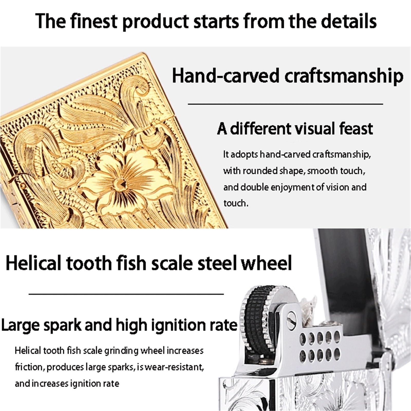 High-End-Luxus-Petroleumfeuerzeug, handgeschnitztes Messingfeuerzeug, klassischer Klavierklang, Geschäftsgeschenk, Geschenk for Männer und Väter (Petroleum nicht im Lieferumfang enthalten)(Silver)