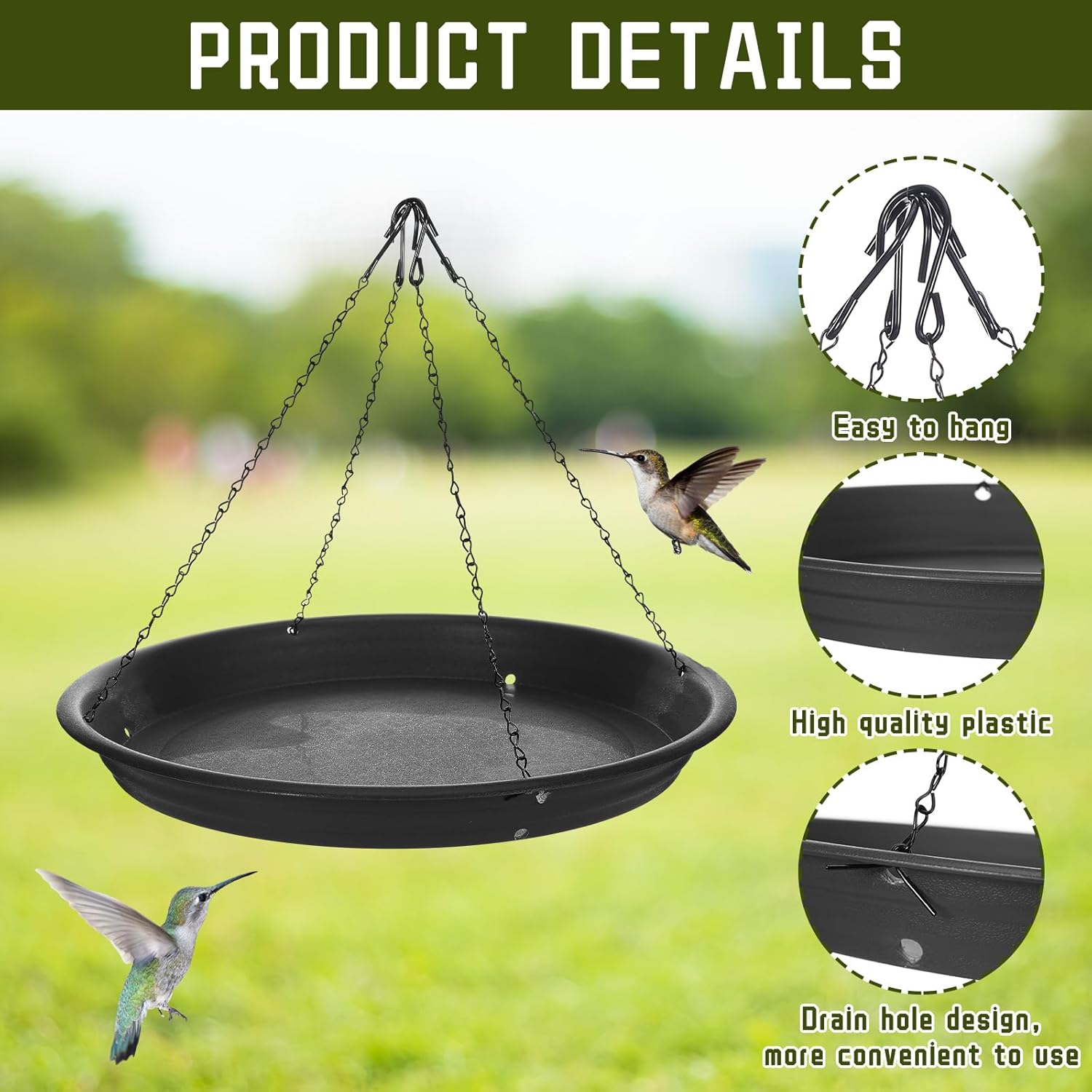 Briwooody 2 Sets 16.7" Bird Seed Catcher Tray Platform Bird Feeder Large Hanging Tray Fits Most Feeders Catches Most Falling Seed and Husk Outdoor Yard Garden Backyard for Attracting Birds, Black