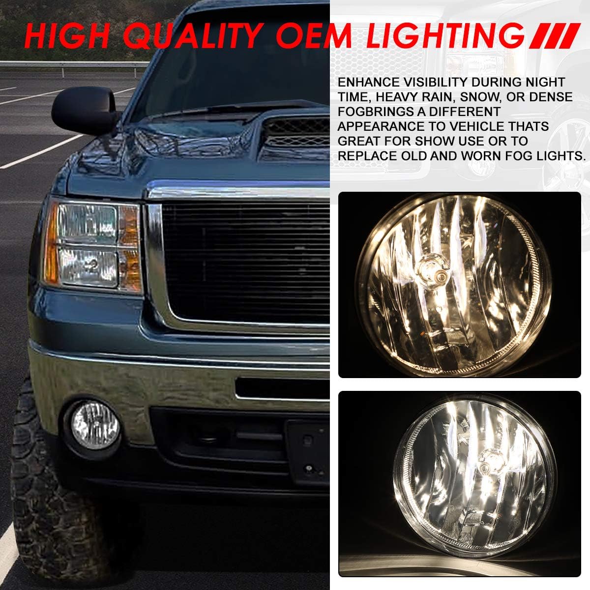 Auto Dynasty Fog Lights Assembly Compatible with 2007-2014 GMC Sierra 1500 2500HD 3500HD, Fog Lamp with Wiring Harness Replacement, Driver Passenger Side, Chrome Housing Clear Lens