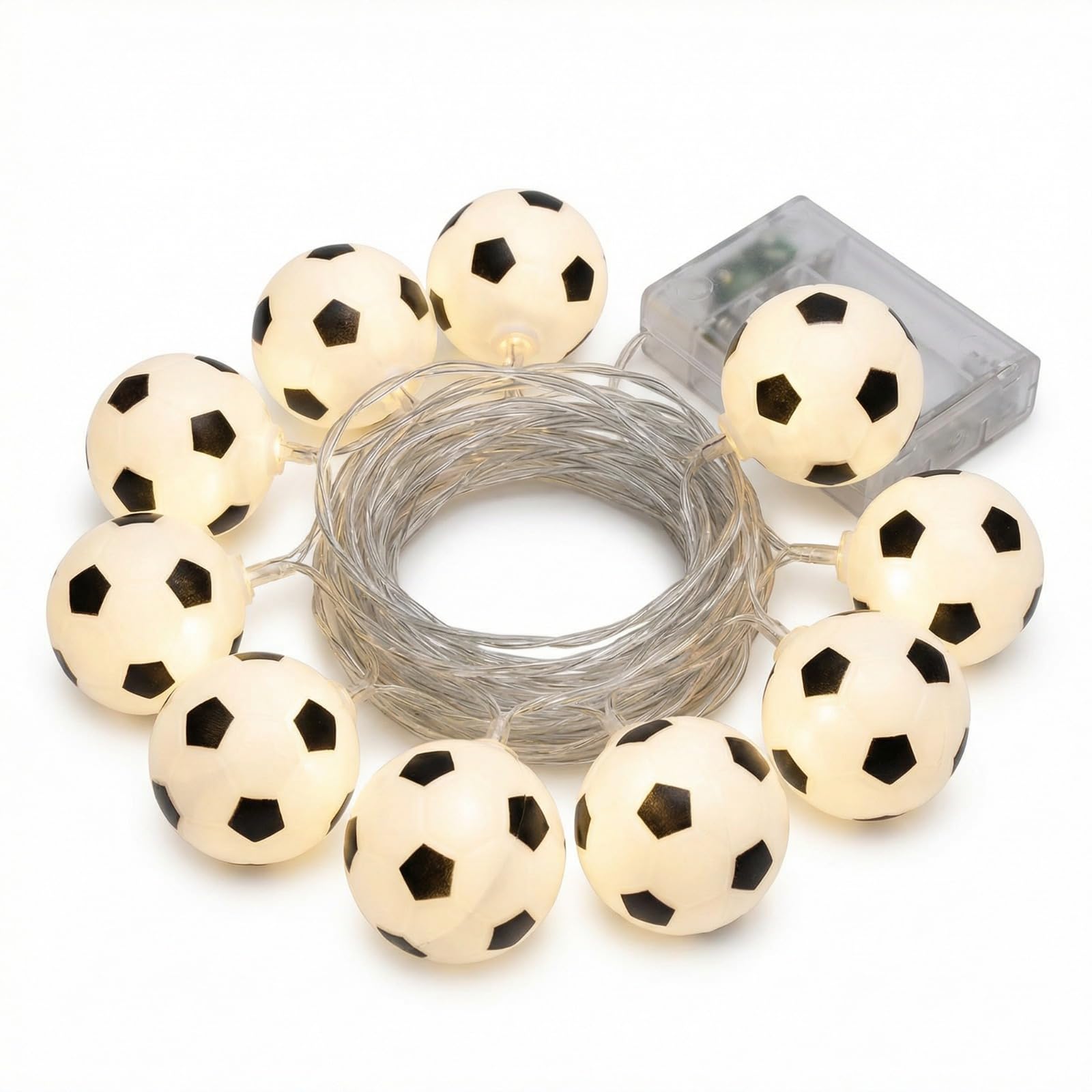 Football String Lights 1.5m 10LEDs World Cup Decorative Lights Warm Light Battery Operated Soccer Shaped Fairy Light Boys Bedroom Accessories for Indoor Outdoor Home Bedroom Garden Party Birthday