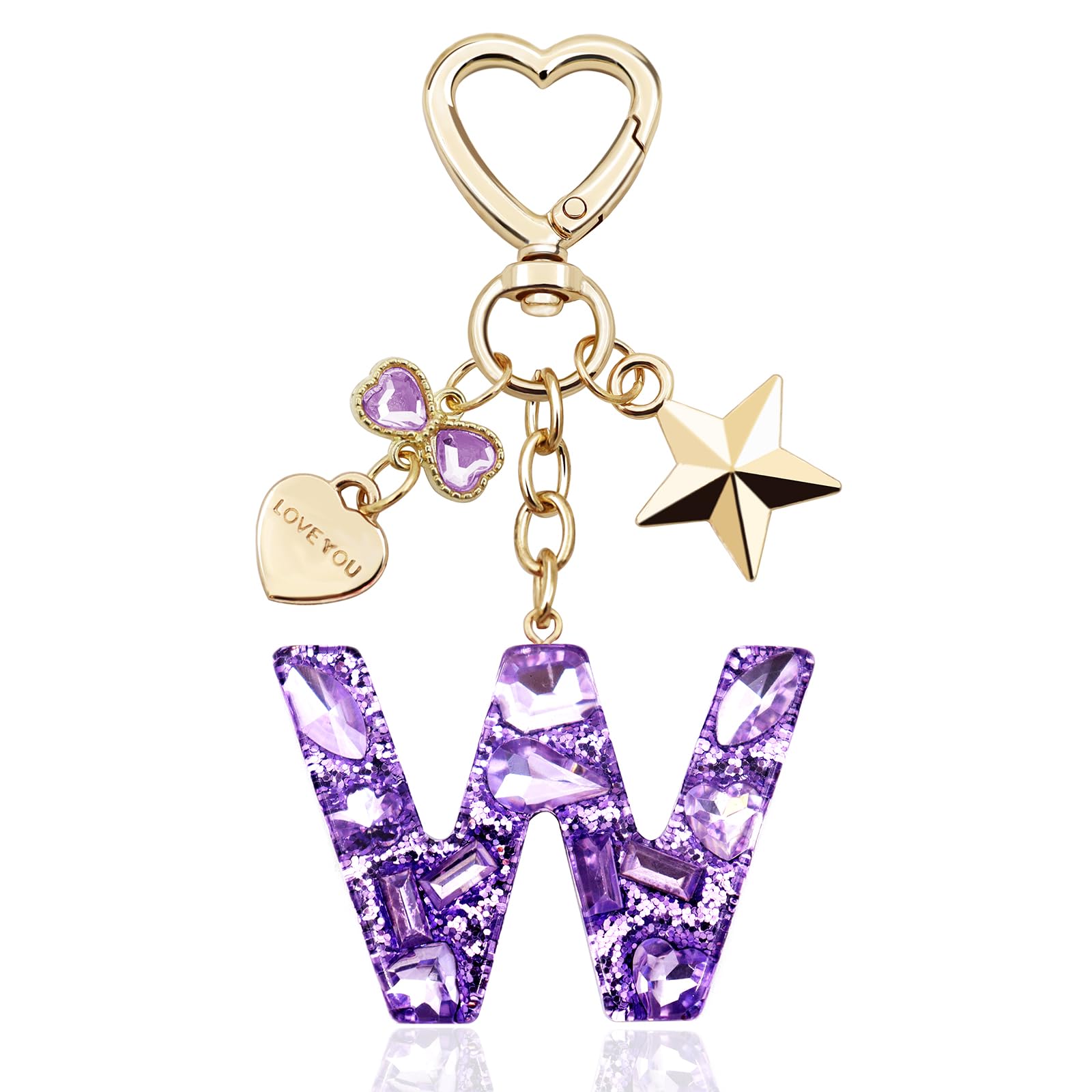 Glitter Initial Letter Keychain Gift for Women Cute Pink Resin Keychains for Bag