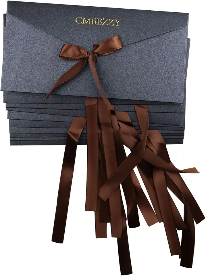 Envelopes Kraft pretos com fita para convite, casamento, festival, formatura, pacote com 10