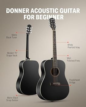 Donner DAG-1CB Dreadnought Acoustic Guitar Set (Black)