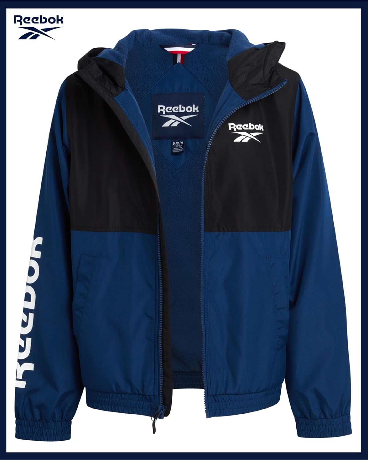 Reebok Boys Windbreaker Jacket - Lightweight Polar Fleece Lined Water and Wind Resistant Hooded Zip Up Jacket for Boys - Image 3