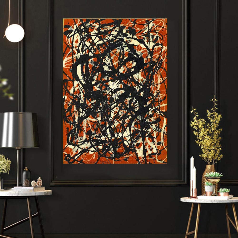 Abstrait beige noir - Décoration murale Jackson Pollock - Peinture