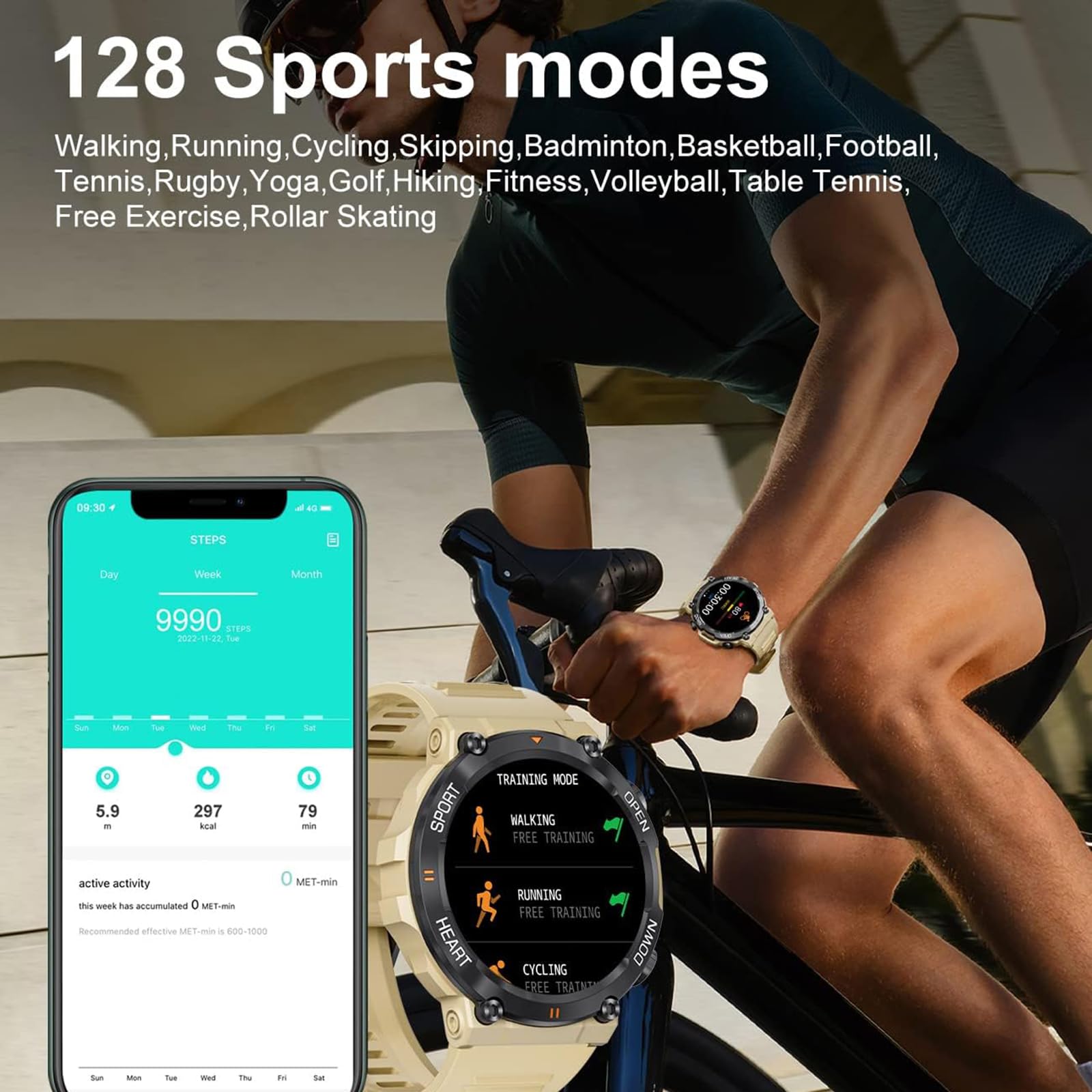 Inteligentny zegarek dla mężczyzn Połączenie Bluetooth IP67 Wodoodporny zegarek do fitnessu z czujnikiem tętna, odkryty wojskowy sport Kalorie Krokomierz Smartwatch dla iOS Android